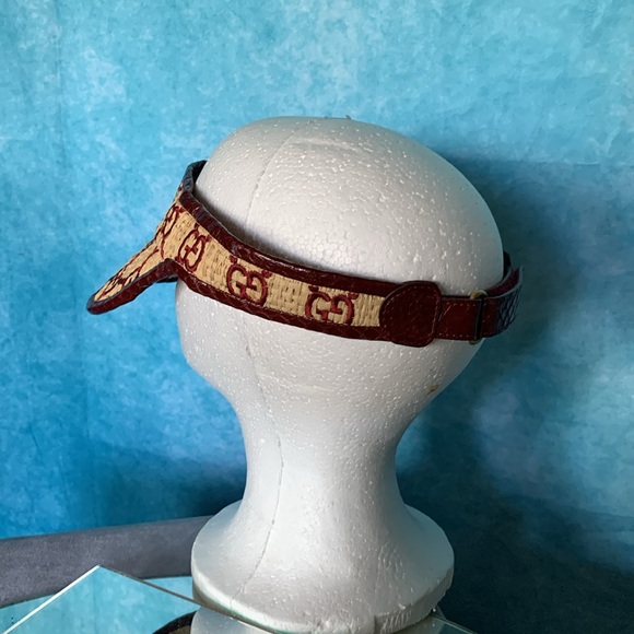 Gucci Maroon Red Raffia Monogram Snake Skin Visor Hat Sz. M - Picture 3 of 9